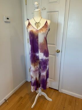 Tie-Dye Slip Maxi Jumpsuit in Purple and Cream